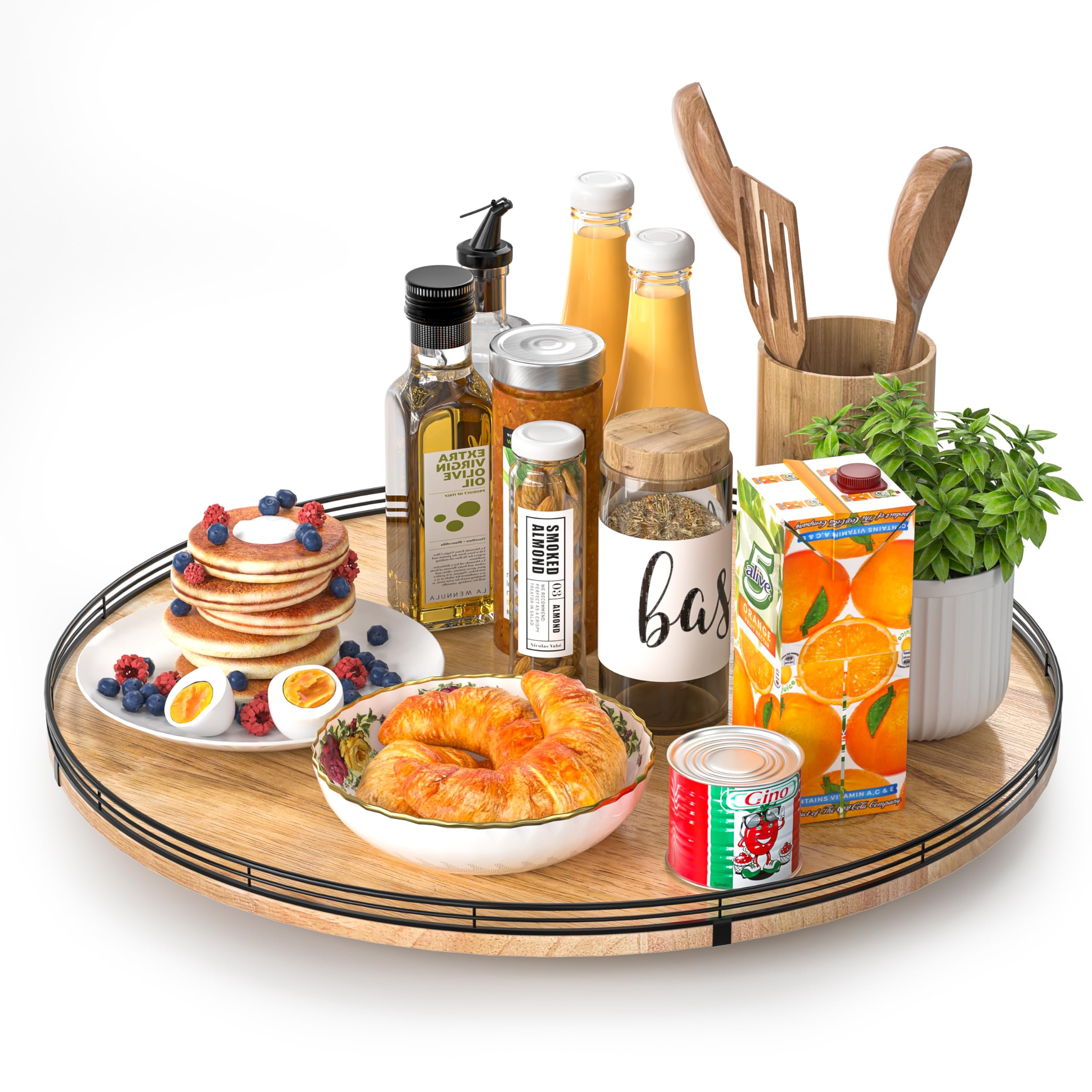 AMH 21-Inch Extra Large Farmhouse Oak Lazy Susan Organizer
