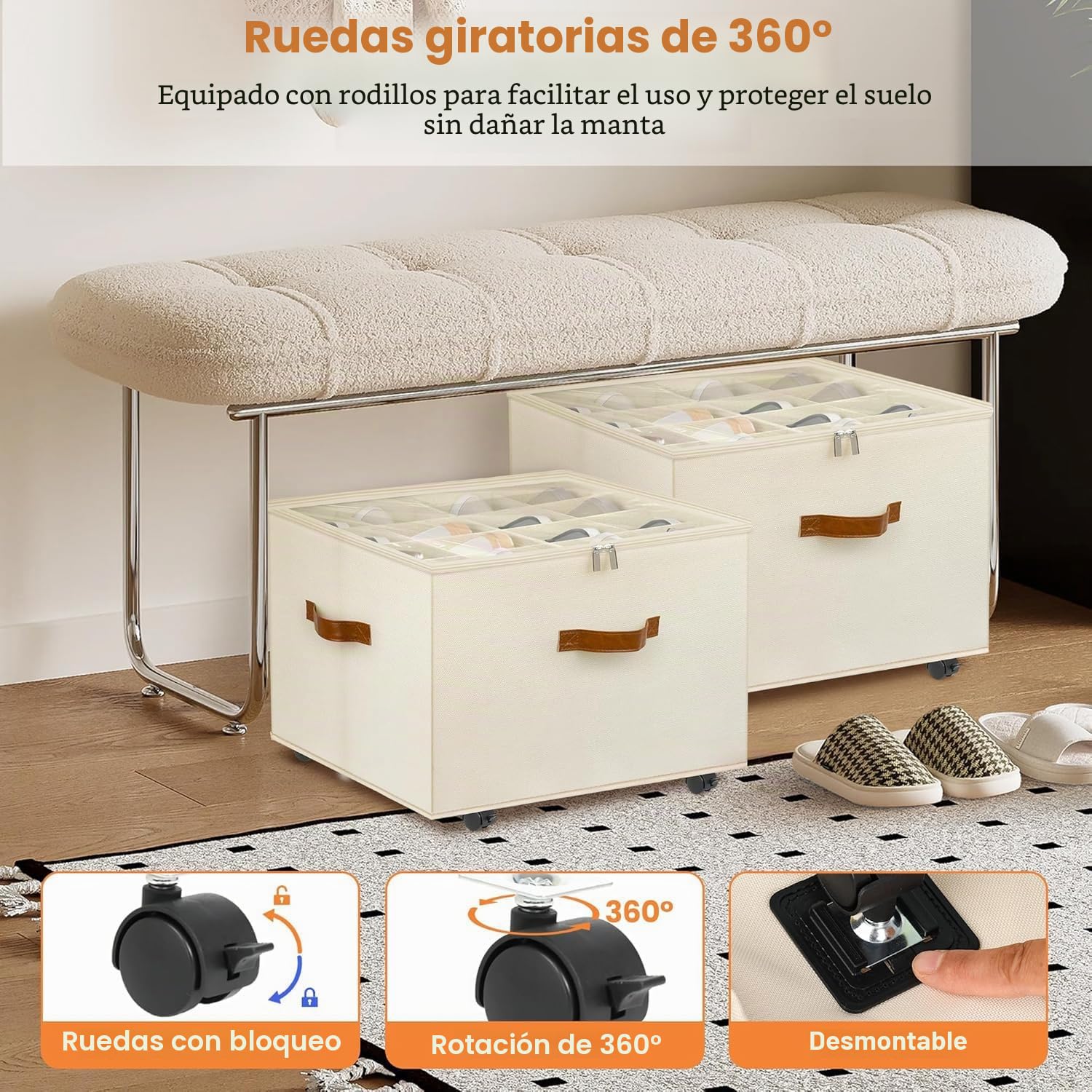 2 Piezas Organizador de zapatos, Cajas almacenaje zapatos con ruedas, tapa transparente y divisores ajustables, para 16-32 pares