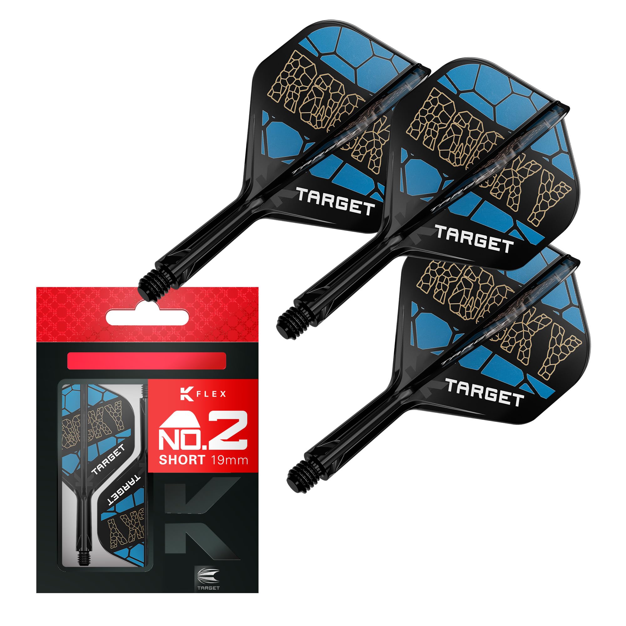 TARGET Darts Josh Rock K Flex Flights and Shaft System, No.2 | Pack of 3 Kflex All In One Flights, Player Edition Darts Accessories | K-Flex Dart Stem Short (19mm)
