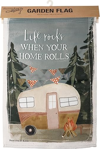 Miniatura 3 de Primitives by Kathy 113719 - Bandera decorativa de jardín con temática de camping RV Rocks When Your Home Roll, multicolor
