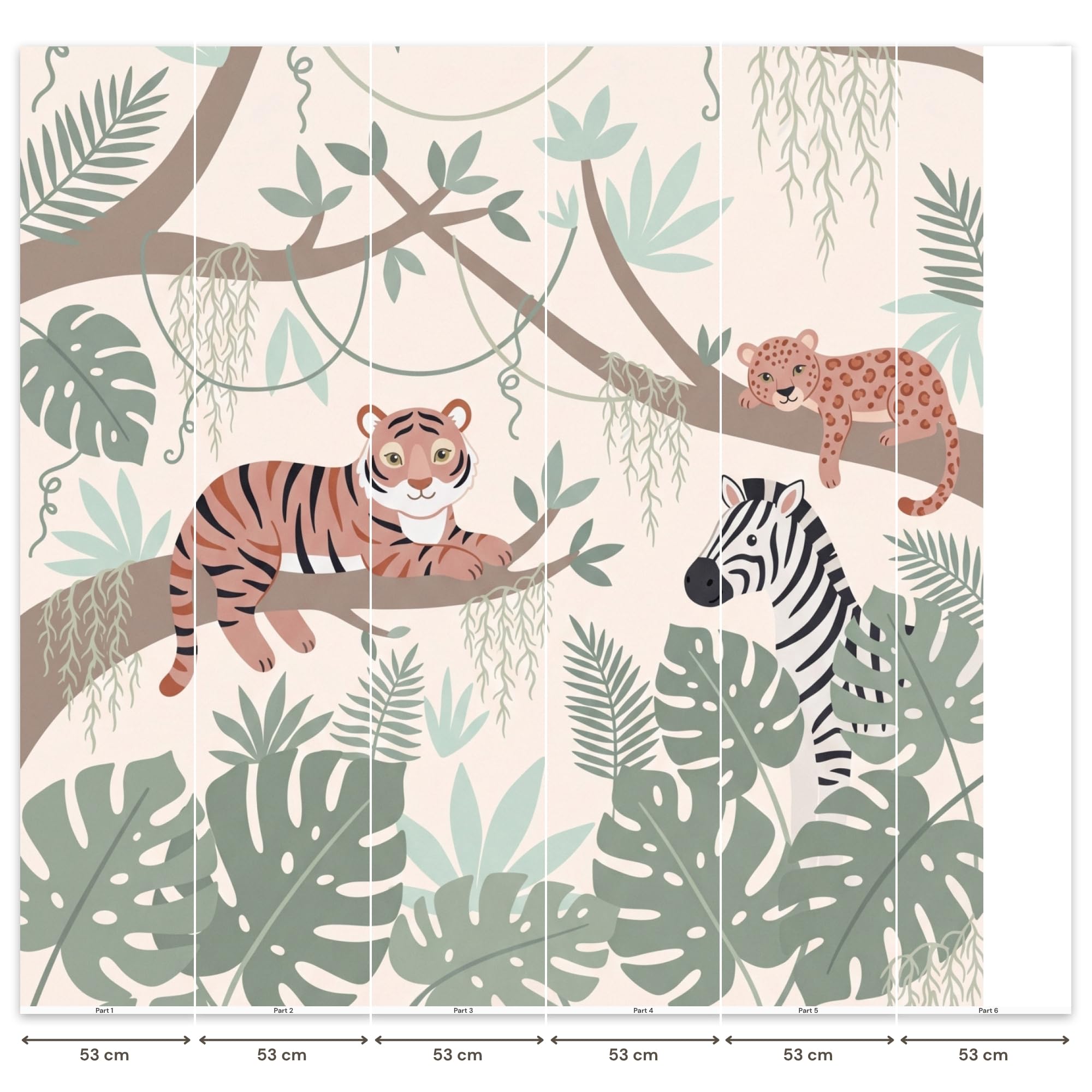 Papel Pintado Vinilico 280x280 cm Primera Calidad Papeles Pintados Pared Pour Dormitorio Infantil Sala De Juegos Del Bebé Niños Selva - Rústico - Pastel