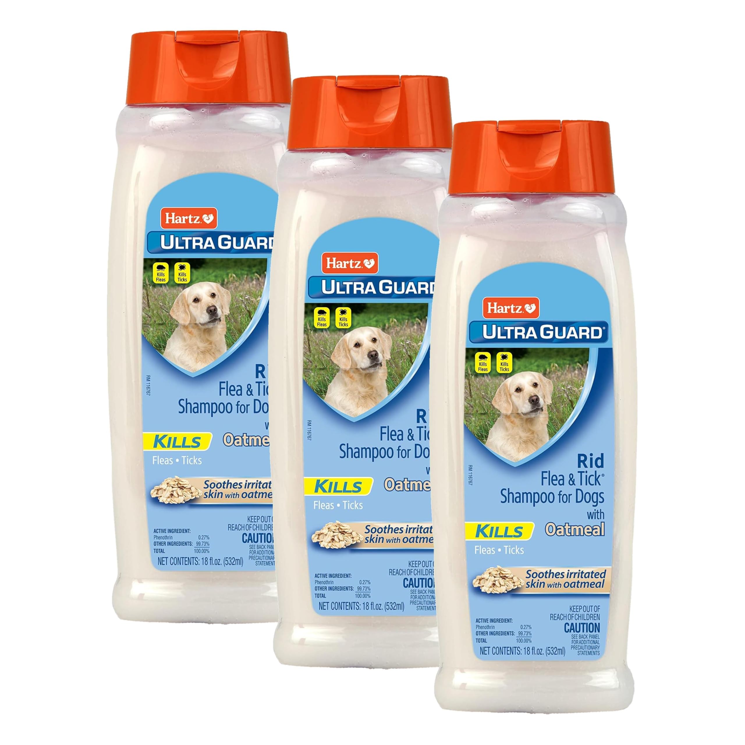 Hartz UltraGuard Rid Flea &amp; Tick Oatmeal Dog Shampoo, 18 oz Bottle (Pack of 3)
