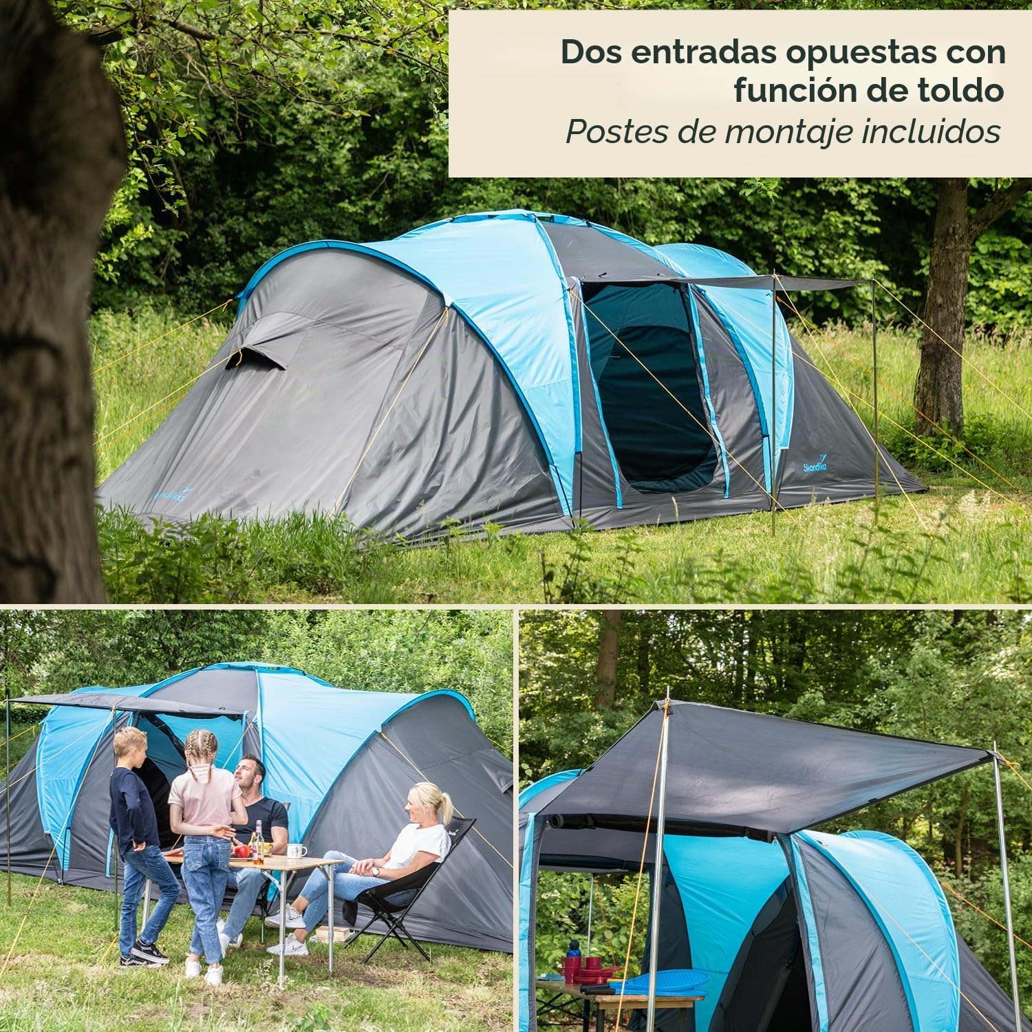 Skandika Hammerfest 4 Personas - Tienda de campaña Familiar - cúpula - Dos dormitorios - mosquiteras