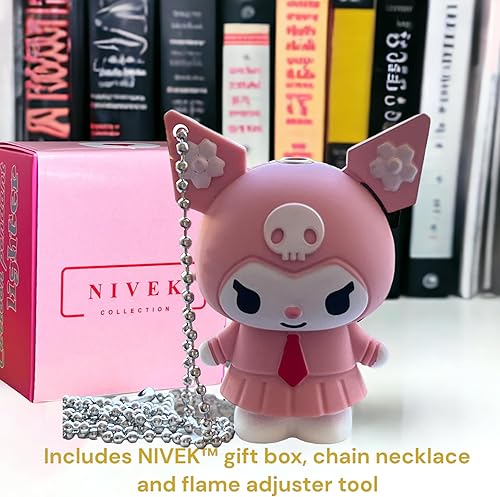 Miniatura 3 de NIVEK Kuromi Y2K Encendedor Llama 3D Llavero Japonés Jester Personaje Kawaii Encendedores Frescos Recargables (corbata rosa)