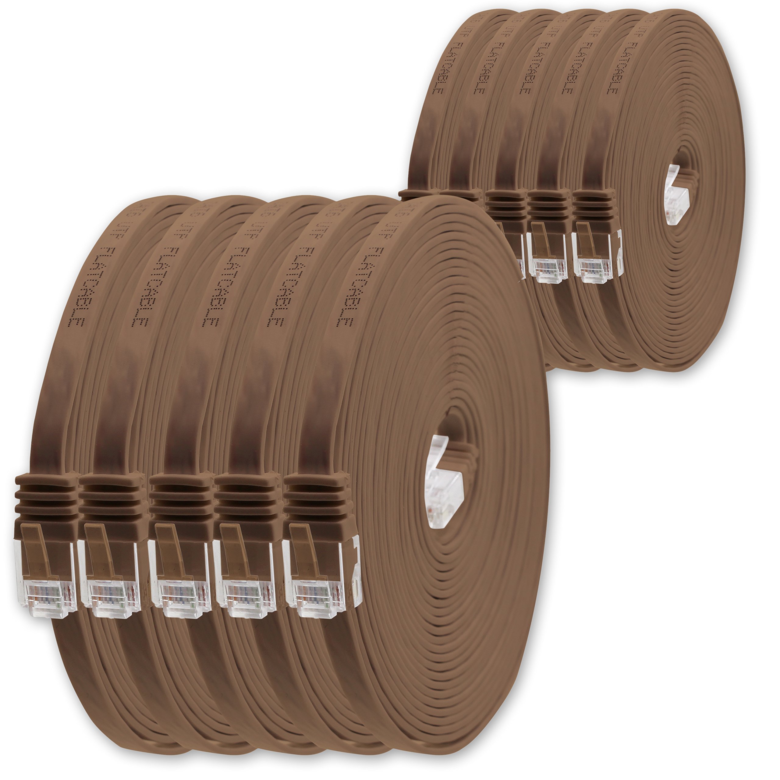 1aTTack.de Cable de red plano cat. 6, ultraplano, cat. 6, 10 m, color marrón, 1000 Mbit/s, Gigabit LAN (RJ45) — view 17