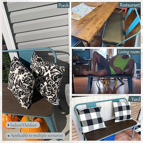 Miniatura 8 de YOLENY Banco de comedor, banco de entrada con respaldo, banco de comedor de metal de granja, banco industrial de mediados de siglo para 3 personas,