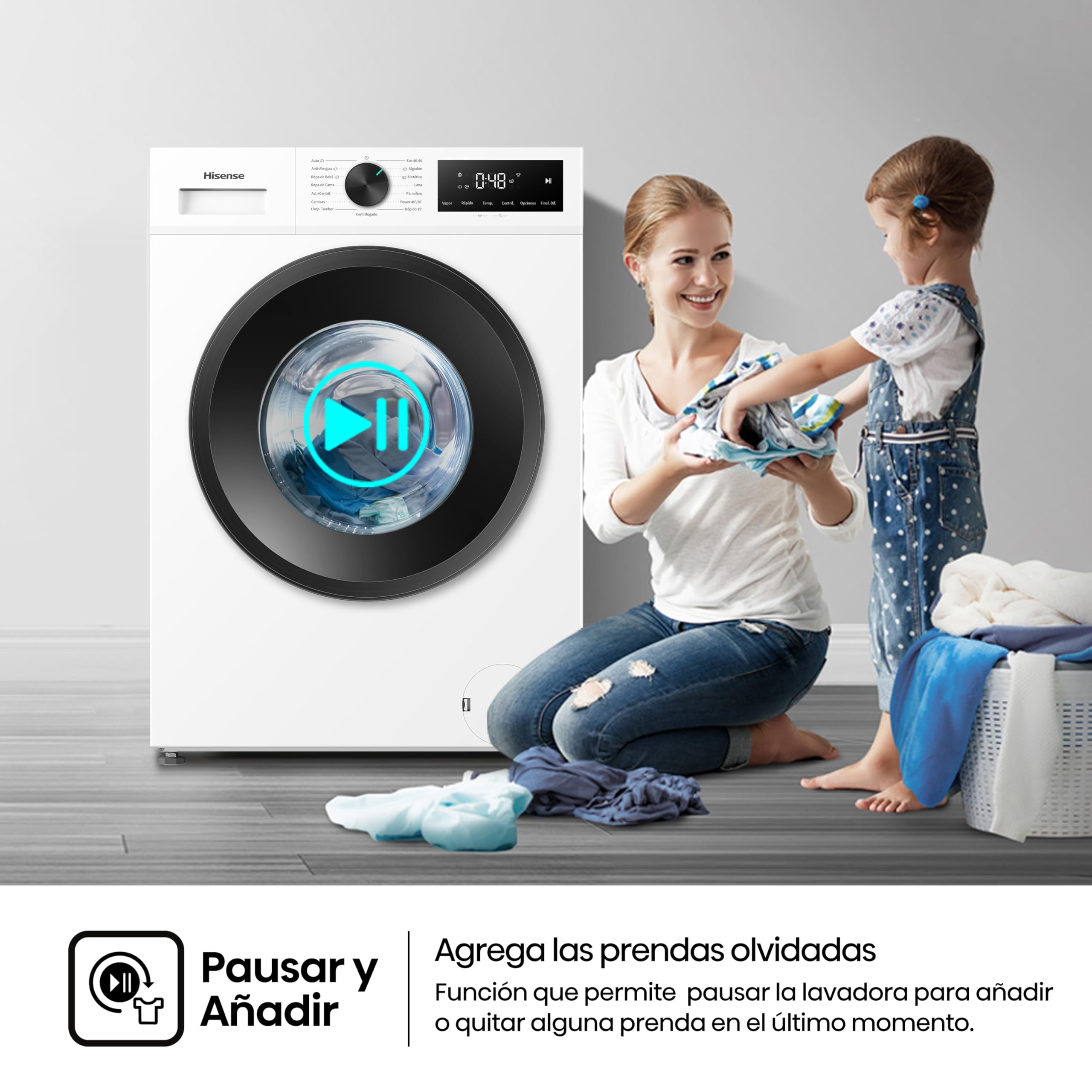 Hisense WF1I1142BWL - Lavadora 11 Kg, 1400 rpm, Clase A, Fondo 59cm, Lav. Power 49’ y Rápidos 30' y 15', Dispensador Automix, Lavado Auto Wash, Antiarrugas, iFit™ Fondo Optimizado, Vapor 99,9%, Blanco