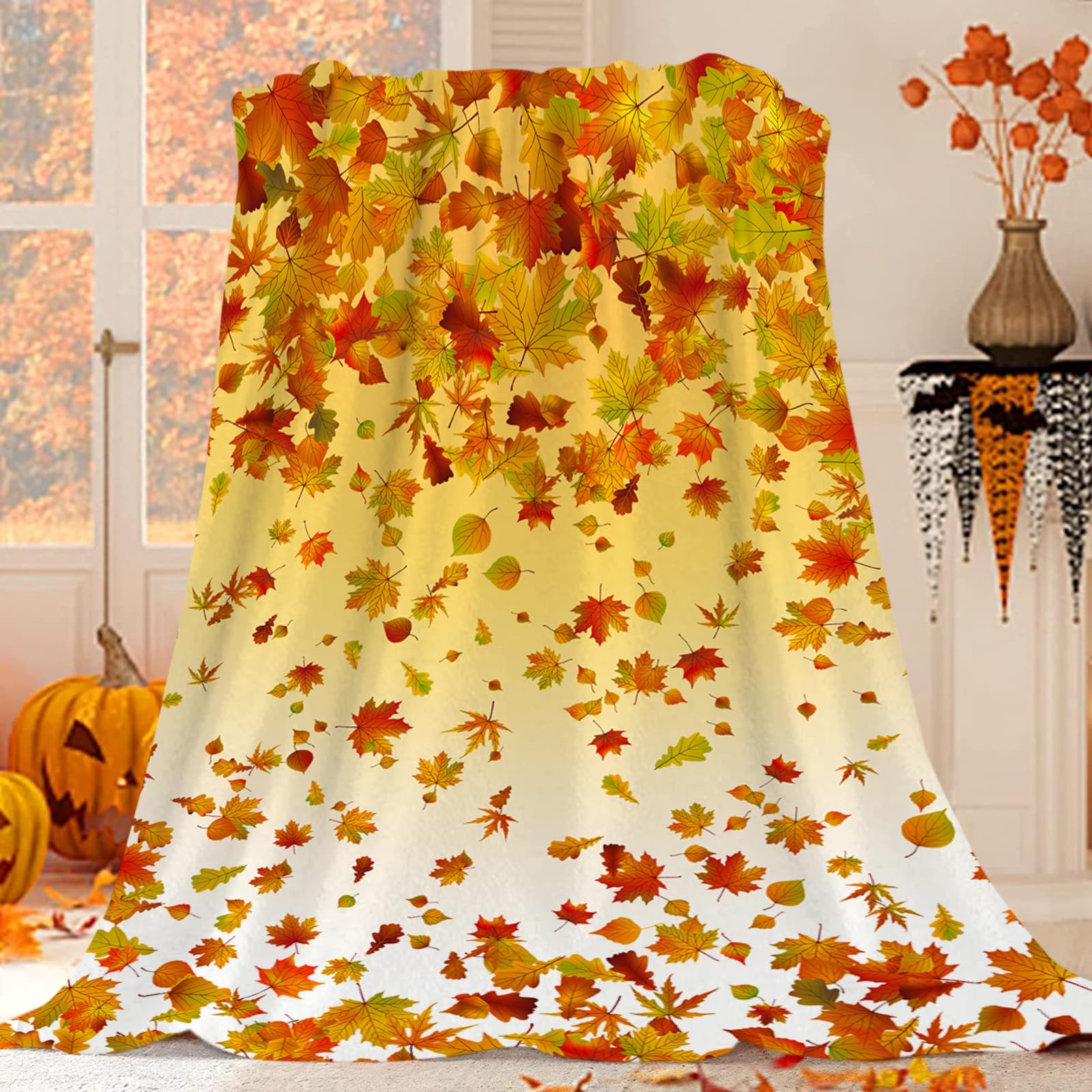 JOOCAR Fall Leaf Flannel Throw Blanket - 125x150 cm, Autumn Nature Red and Yellow Leaf Cozy and Soft Plush Warm Blankets for Bed Couch Living Room Sofa Chair — image 1