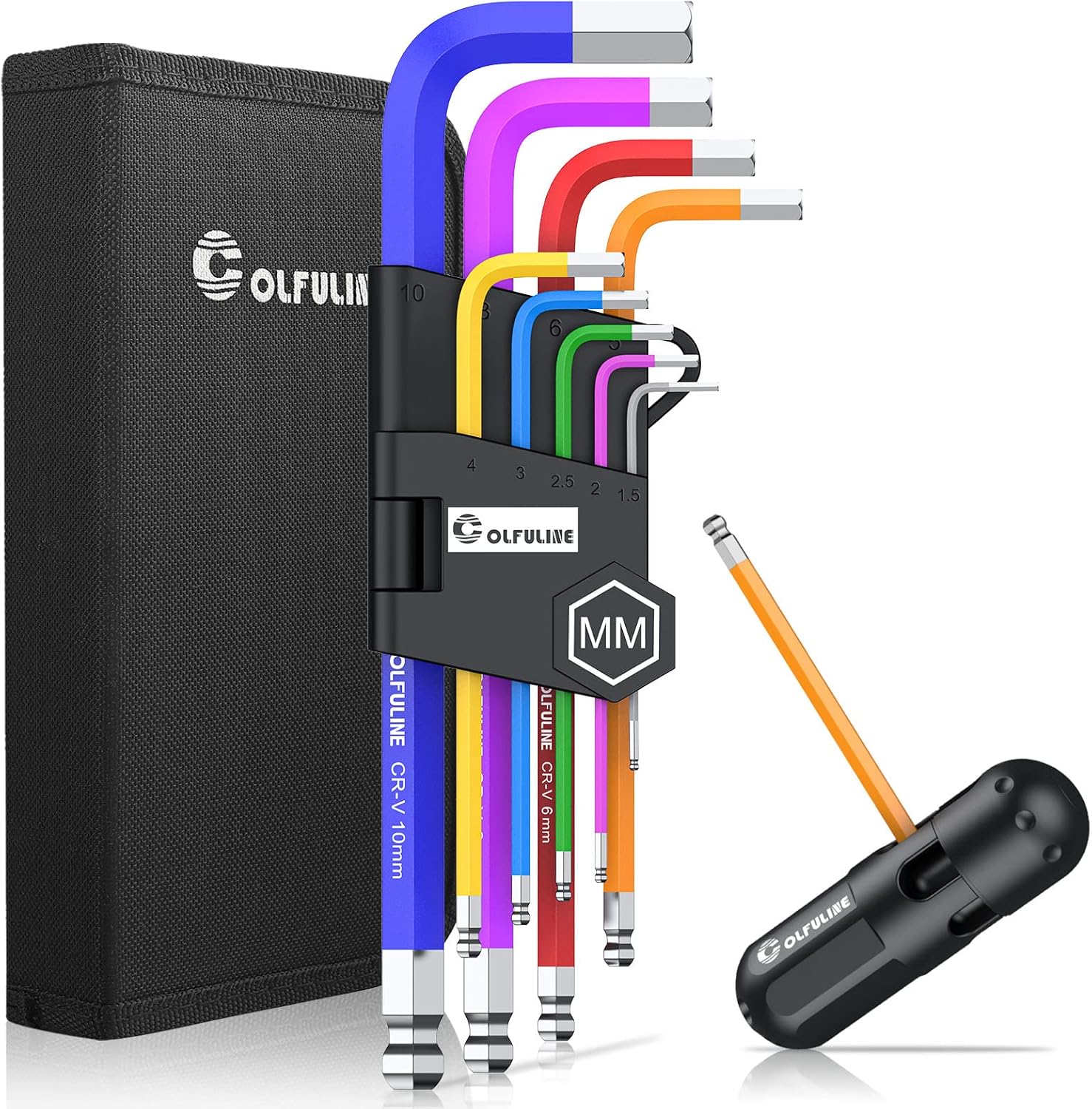 COLFULINE 9PCS Metric Allen Key Set, Long Ball End Allen Key Set with Colour Coding Sizes 1.5