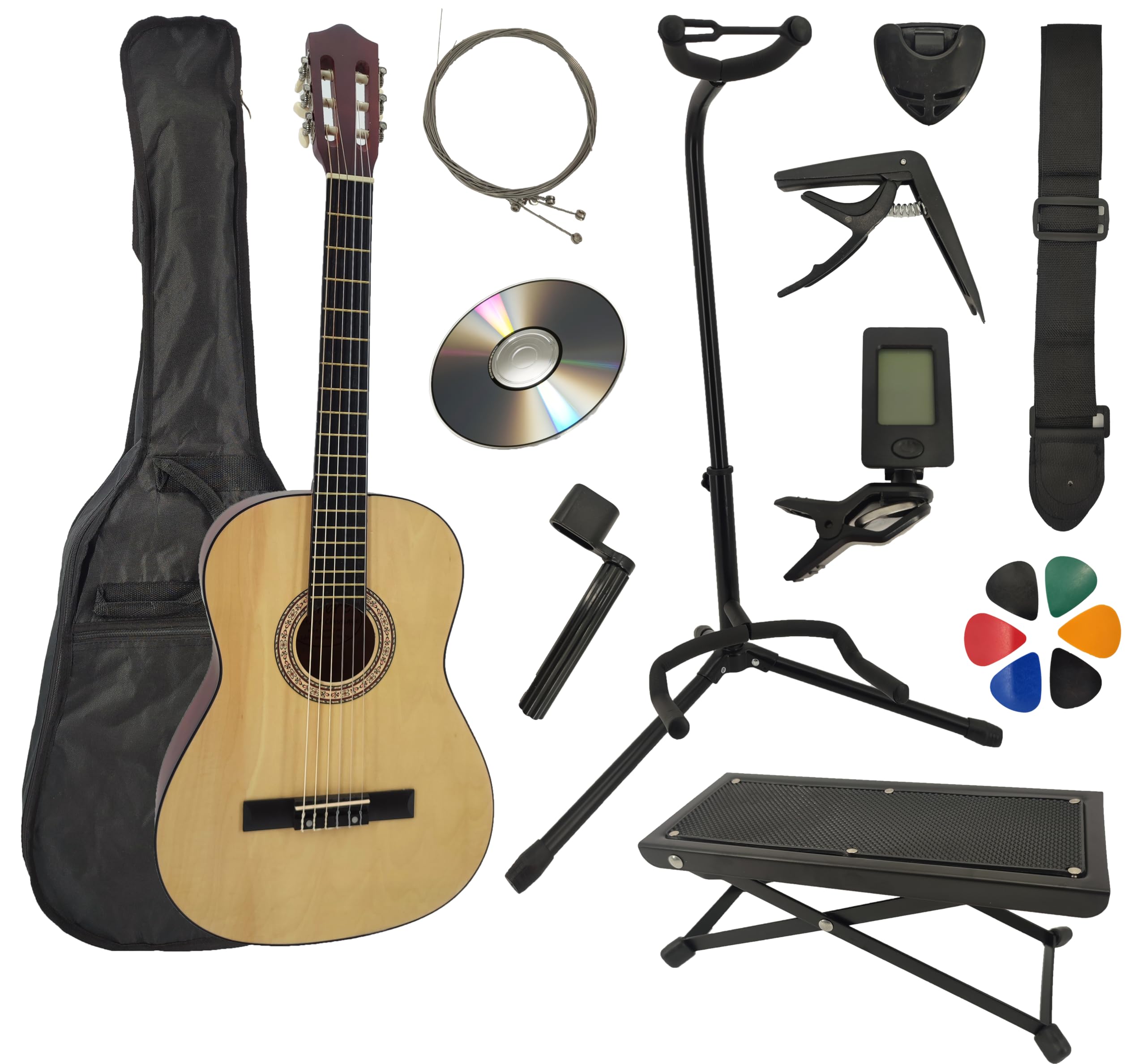 Pack Guitare Classique 4/4 (Adulte) 11 Accessoires Cour Vidéo et DVD (Naturel)