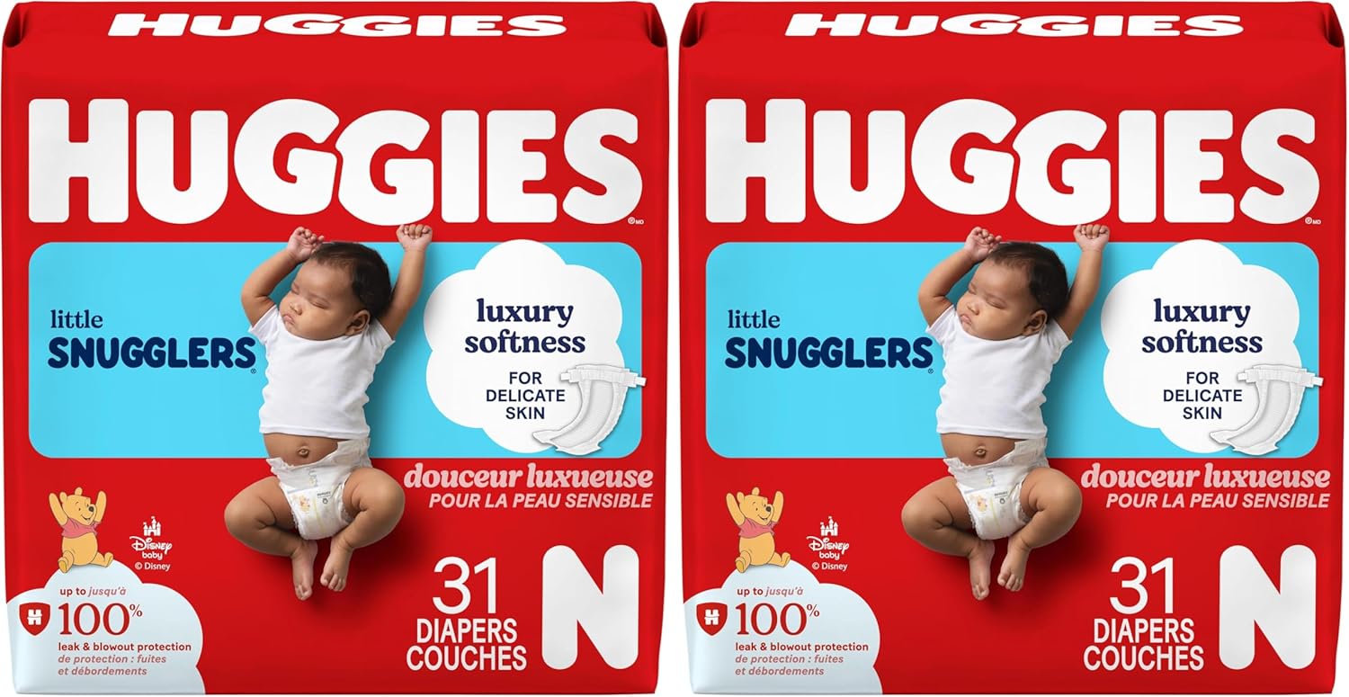 Huggies Little Snugglers Baby Diapers, Size Newborn (up to 10 lbs), 31 Ct, Newborn Diapers (Pack of 2)