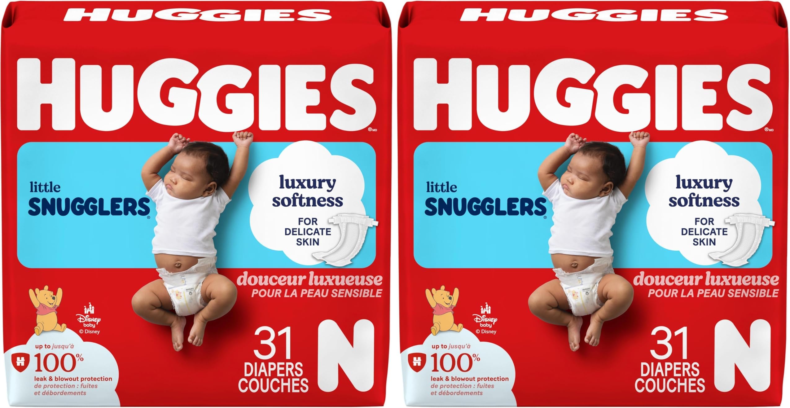 Huggies Little Snugglers Baby Diapers, Size Newborn (up to 10 lbs), 31 Ct, Newborn Diapers (Pack of 2)