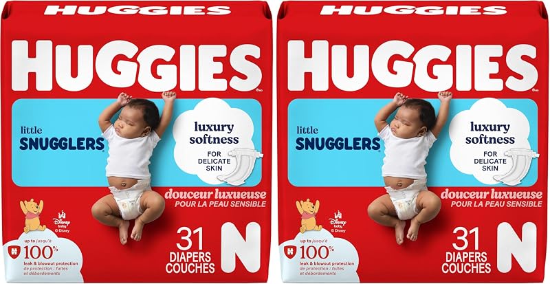Pañales para bebé Huggies Little Snugglers, tamaño recién nacido (hasta 10 libras), 31 unidades, pañales para recién nacidos (paquete de 2)