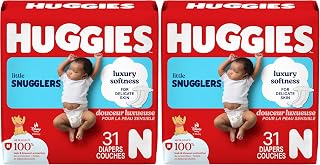 Huggies Little Snugglers Baby Diapers, Size Newborn (up to 10 lbs), 31 Ct, Newborn Diapers (Pack of 2)