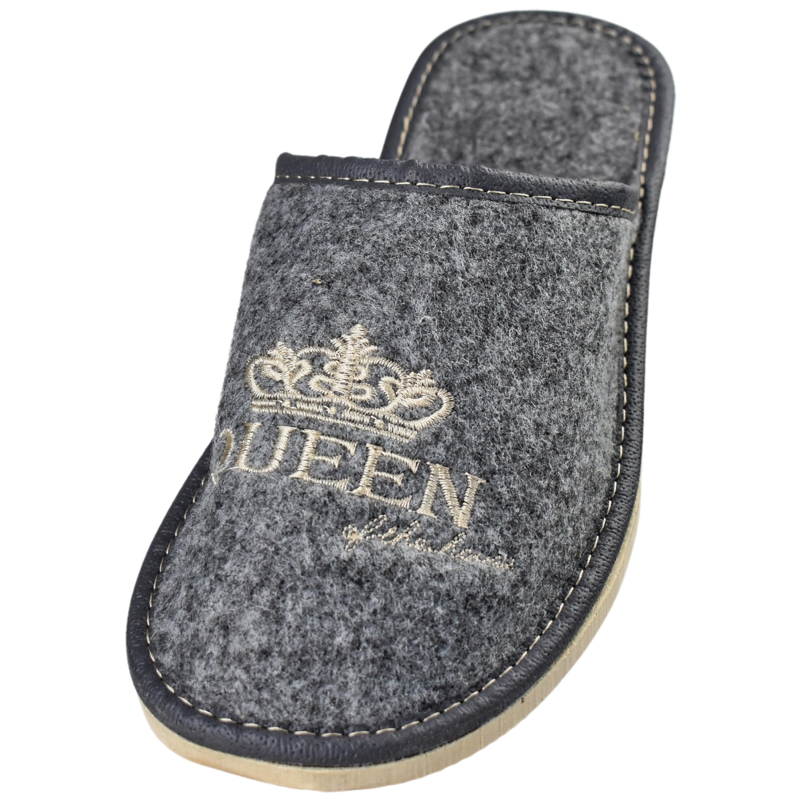 APREGGIO - Women's Felt Slippers, Comfortable Slippers, Slippers with Rubber Sole, Indoor Shoes