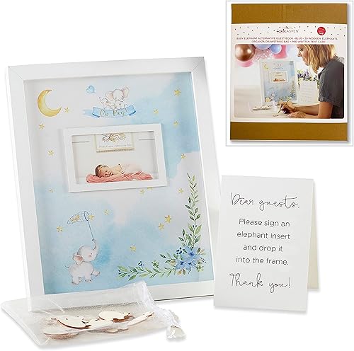Miniatura 1 de Kate Aspen Libro de invitados alternativo para baby shower, elefante azul, decoración de bebé para niño, pequeño cacahuete, elefante