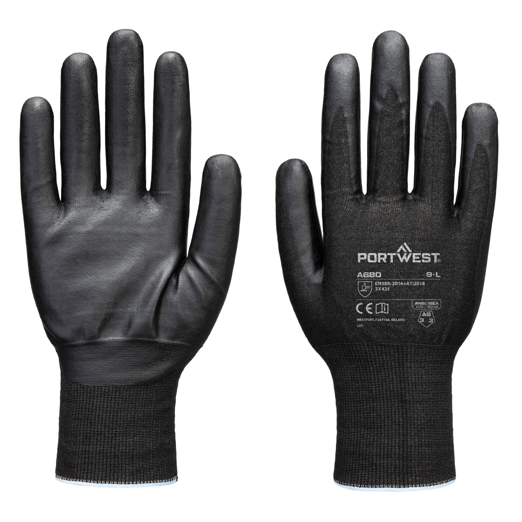 Portwest A680 Cut F21 Nitrile Tungsten Glove Extreme Cut Protection Lightweight Touchscreen Dexterity Durable Silicone Free Work Safety Handwear, Black, S