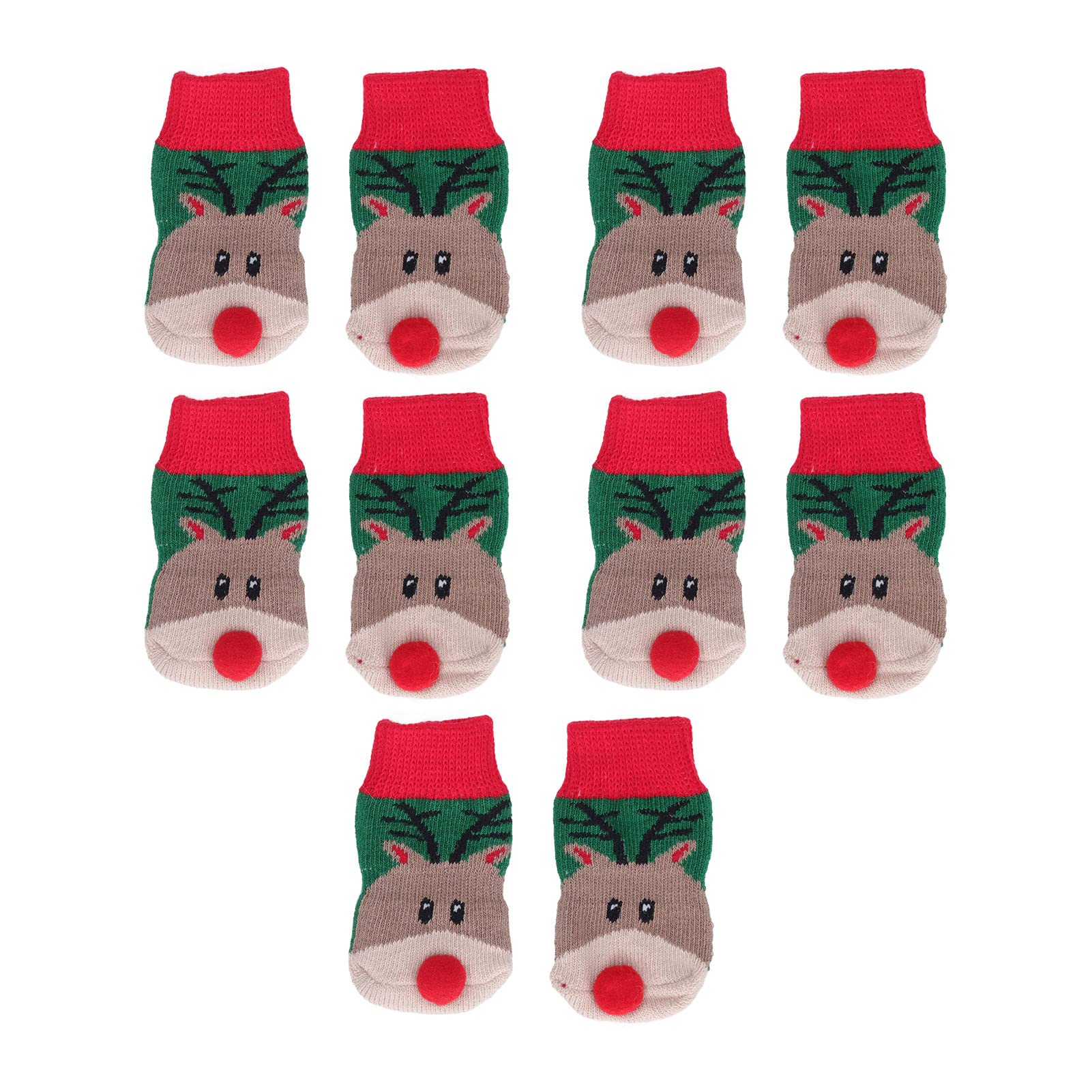 Pet Christmas Socks 5 Sets Christmas Dog Socks Fashionable Elk Pattern Stretchy Warm Pet Protectors for Dogs Cats Pets (L)