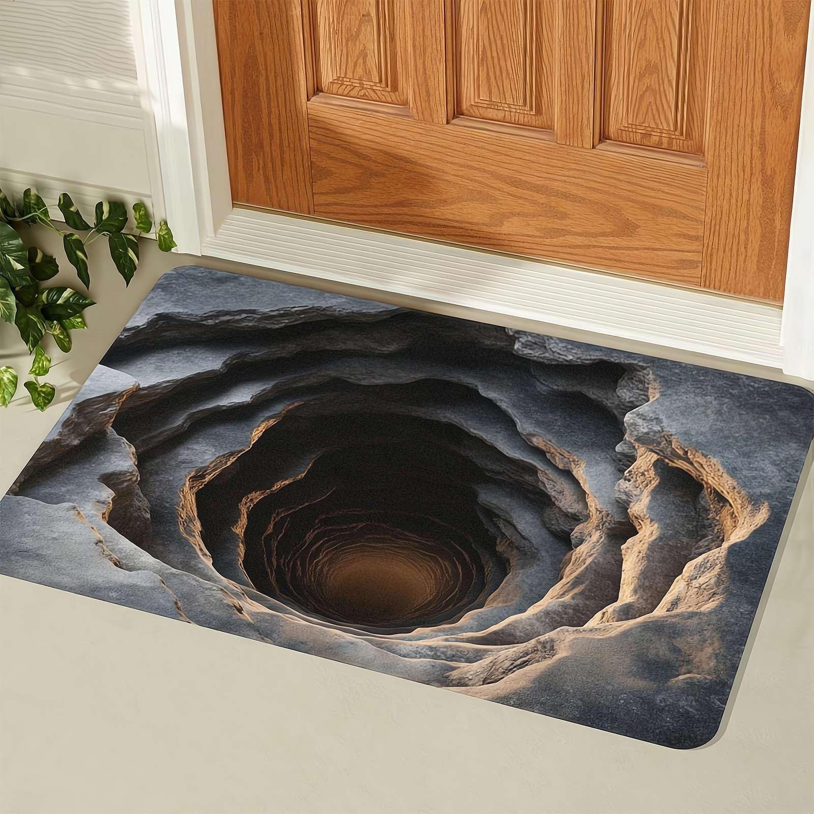 3D Optical Illusion Rug - Rug That Looks Like a Hole in The Ground,Test & Play with Dog or Cat, Non-Slip Dog Gets Scared 3D Carpet for Door Entrance Bathroom Playroom Living Room