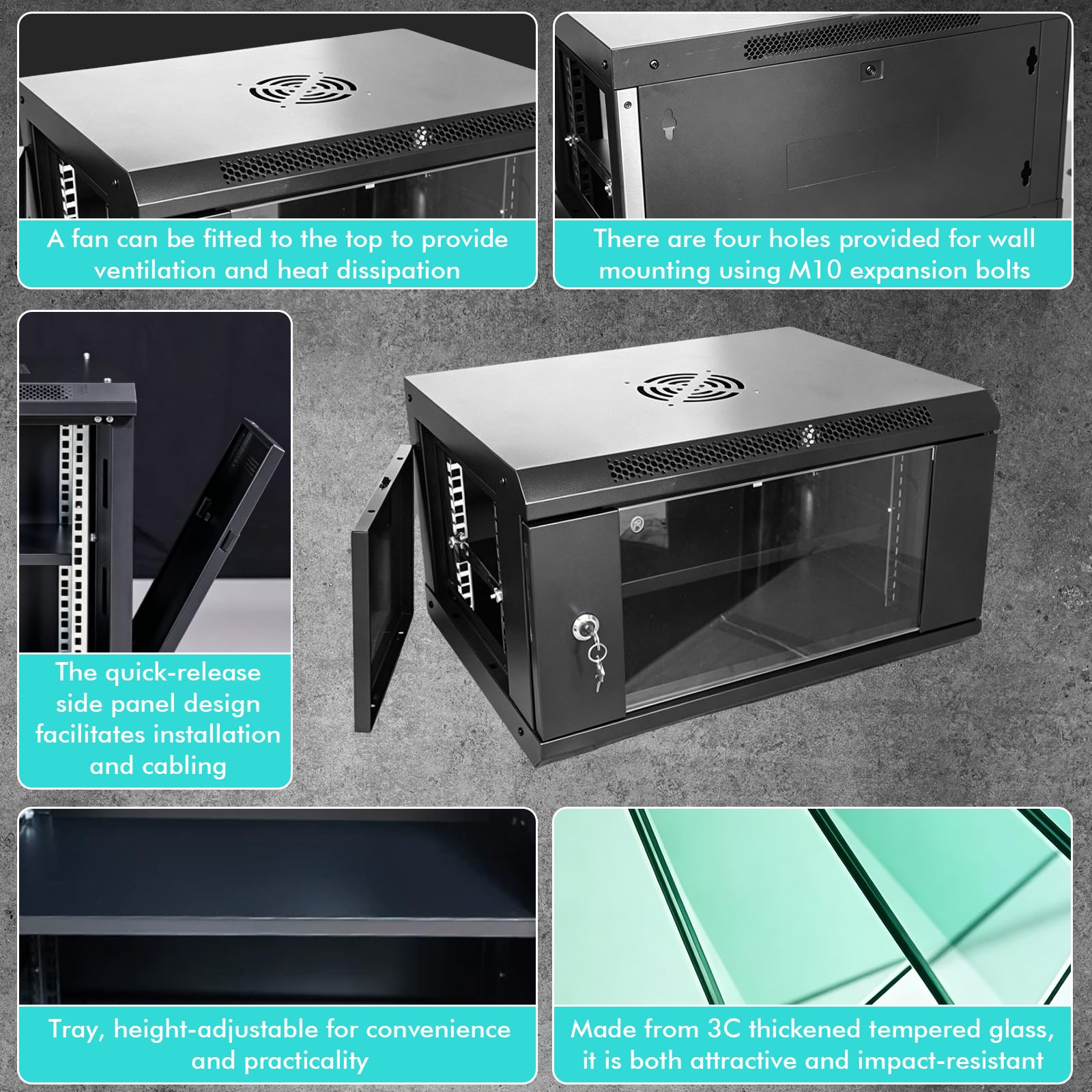Armadio di rete per montaggio a parete 6U 530x400x300mm Recinzione rack per