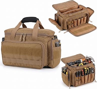 14" Wide Mouth Tool Bag, Heavy Duty Tool Bags for Men with Shoulder Strap, 1680D Water-Resistant Tool Organizer & Storage Bag, Professional Gear Bag for Construction