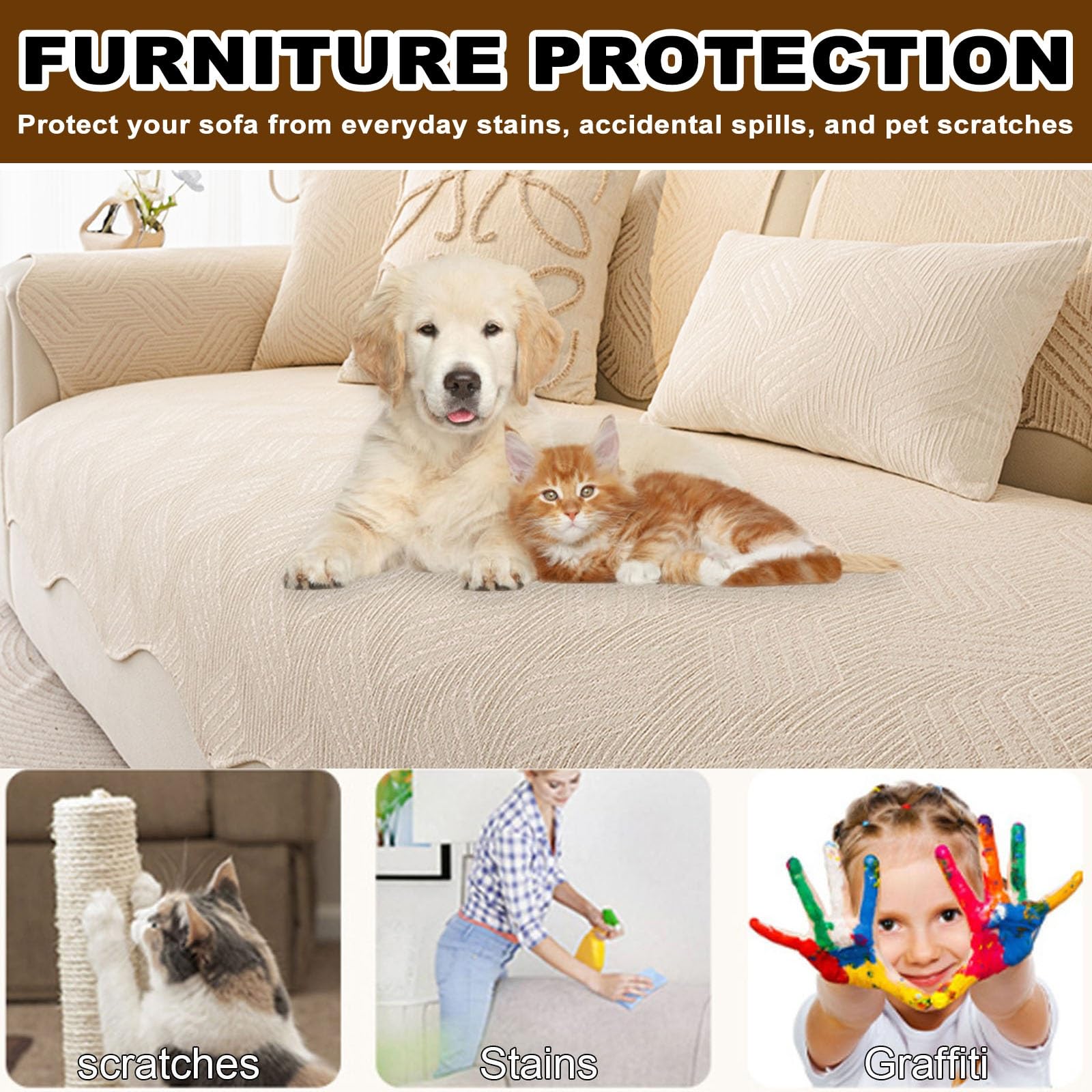 Copridivano in ciniglia, morbido cotone, spesso, antiscivolo, lavabile, protezione per divano, 80 x 290 cm, perfetto per l'arredamento della casa e proprietari di animali domestici