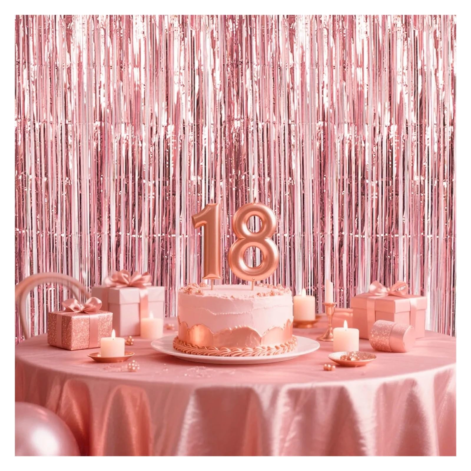 42 Uds serpentinas de oro rosa telón fondo decoración fiesta papel aluminio con flecos cortinas foto for cumpleaños Para Hogar(Gold)