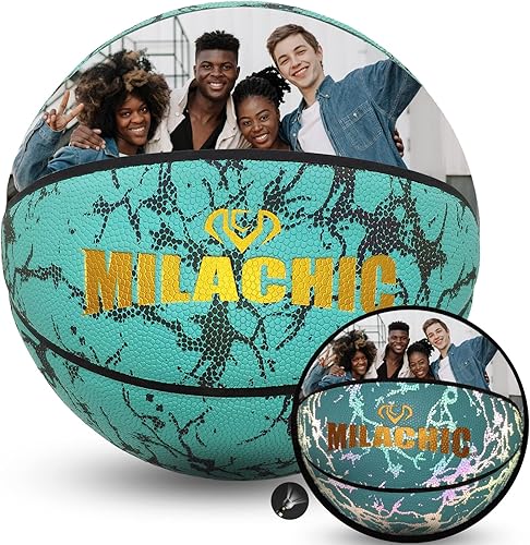 Miniatura 1 de KPASON Personalized Holographic Glow Basketball, Customize Name, Logo, Text, Photos on Basketball, Official Size 7 (29.5") & Size 6 (28.5") & Size 5