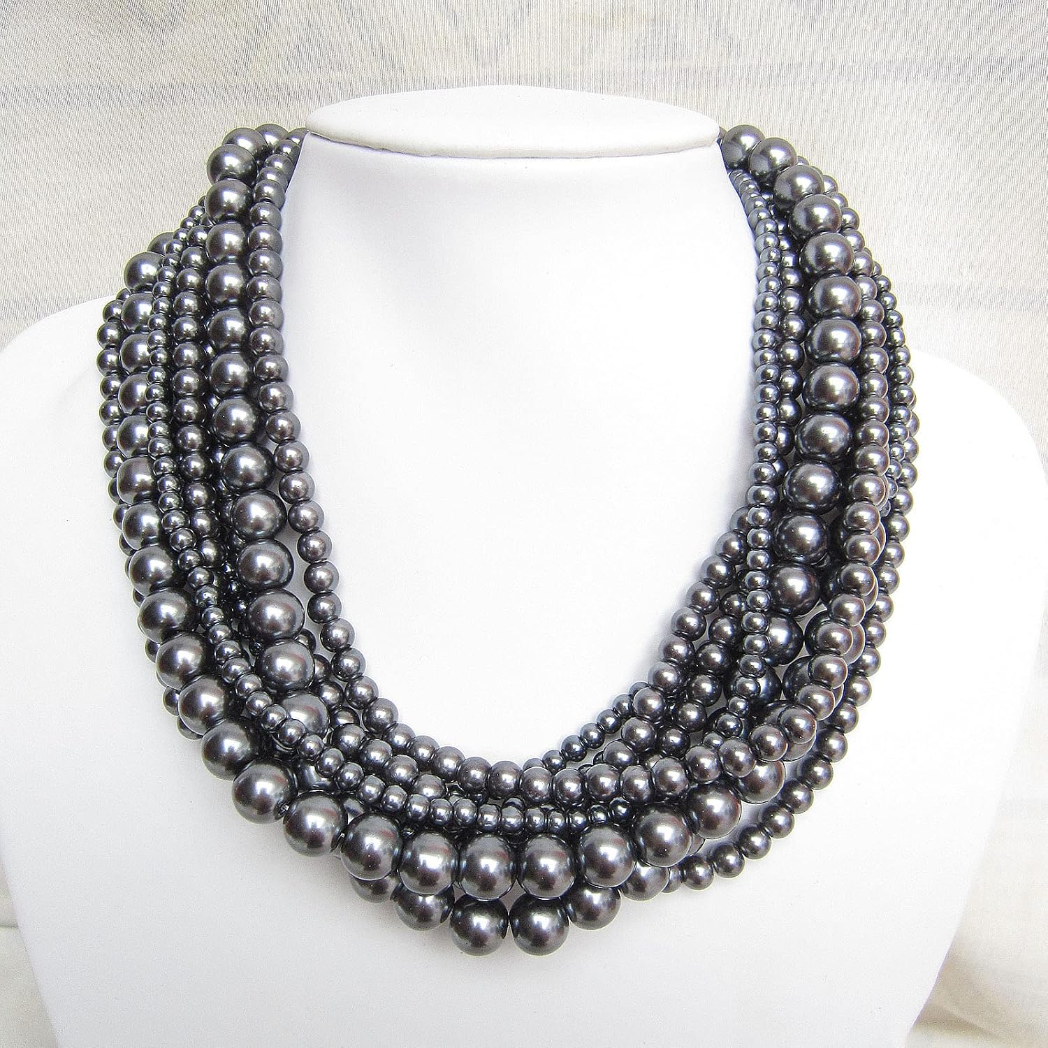 Women Statement Pearl Necklace Gray Pearl Necklace Multi Strand Pearl Necklace for Her Bridesmaid Jewelry Chunky Necklace Bride Necklace Wedding Gift Ideas for Daughter Gift for Mom