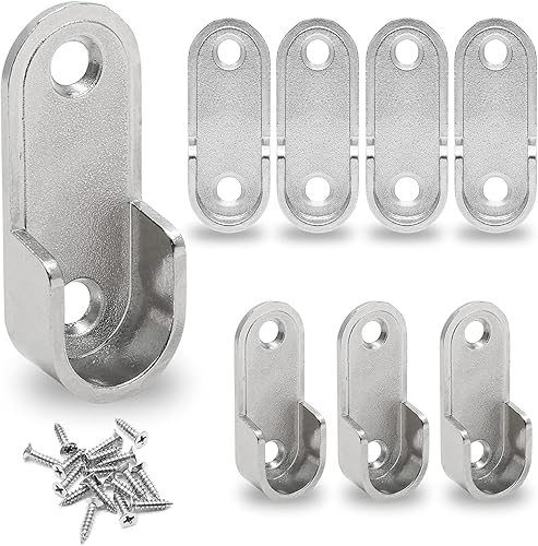 Zorveiio Soportes de extremo de barra de armario plateados, soporte ovalado para barra de armario pequeño para armario de armario, 1 pulgada de