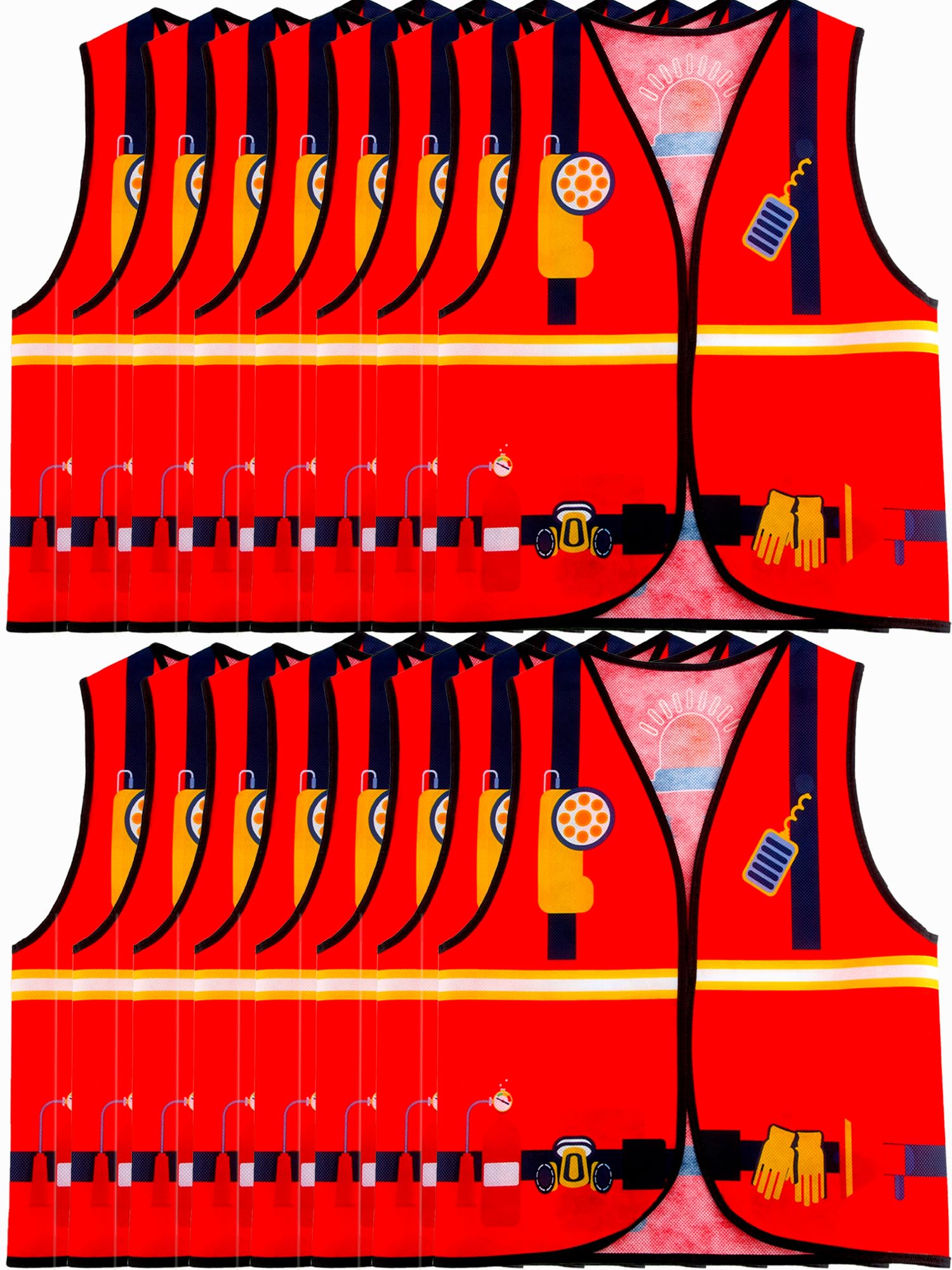 16 PCS Kids Career Role Play Costume Vest Set Police Construction Soldier Firefighter Vests Bulk for Kids Halloween Dress Up