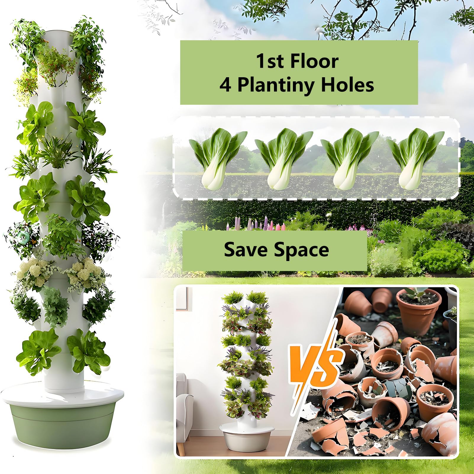 Torre Hidroponia Vertical con Led Kit de Cultivo Hidropónico en Torre con Bomba Hidratante y Tanque de Agua Móvil para Hierbas de Interior Frutas y Verduras Black-7Layer