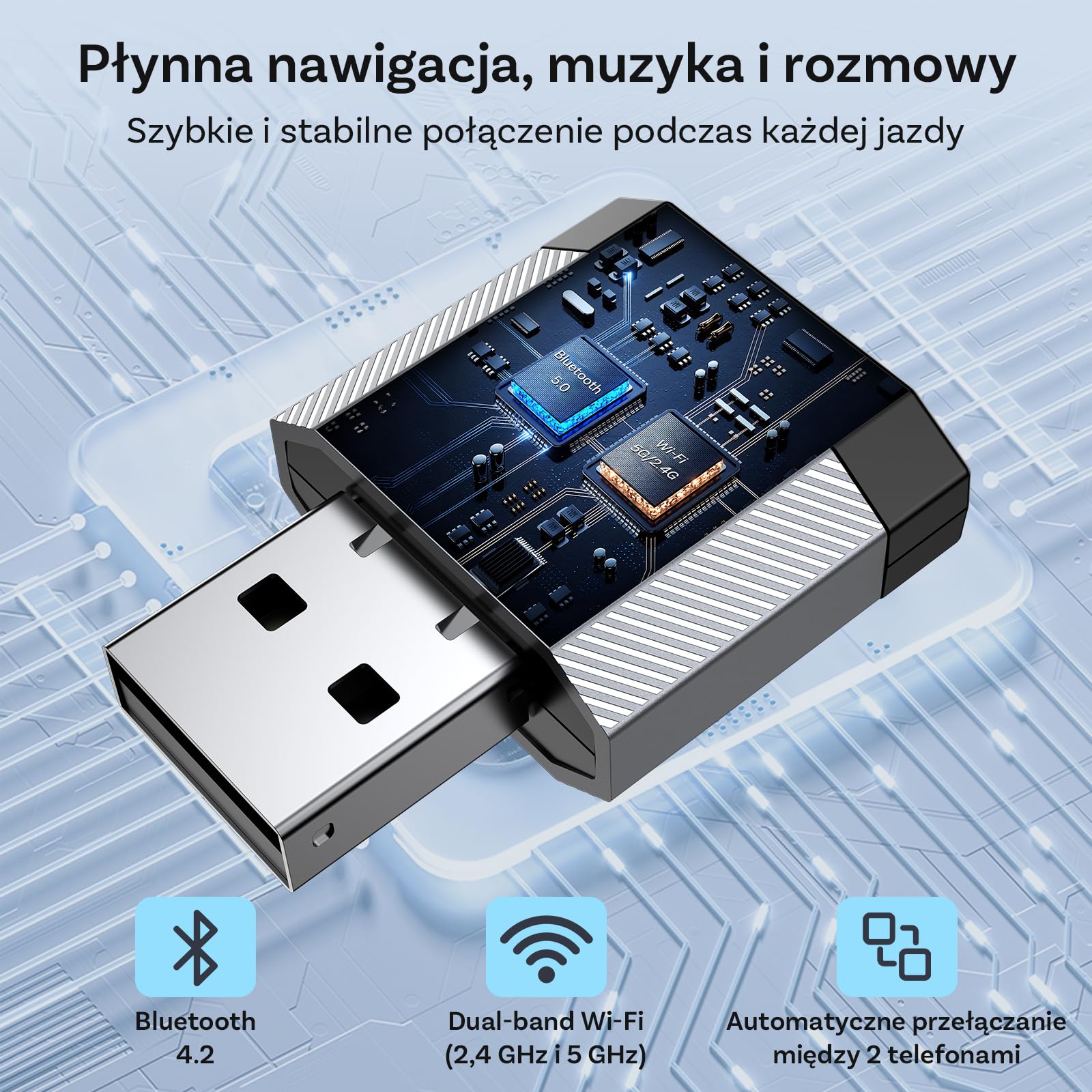 OTTOCAST 2 w 1 Bezprzewodowy CarPlay i Android Auto Adapter, Mini Nova 2026 Ultra-Kompaktowy Adapter Wireless, Obsługuje ChatGPT Gemini, Plug & Play do Samochodów z Przewodowym CarPlay/Android Auto