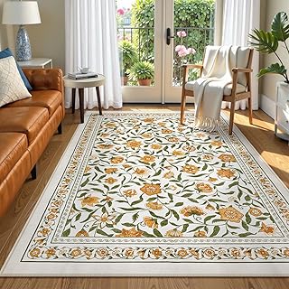 Collive Washable Boho Floral Rugs, 5x7 Vintage Soft Area Rug for Living ...