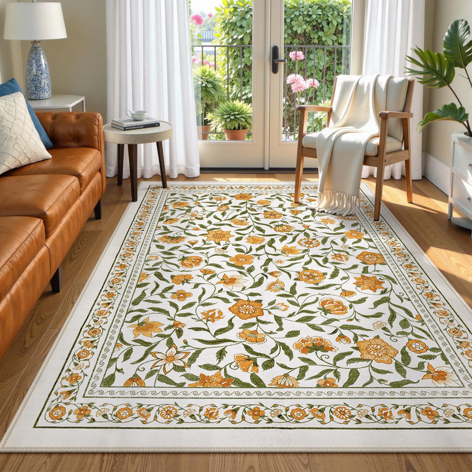 YesRug Area Rug 5x7 For Living Room Green Boho Non-Slip - View #2