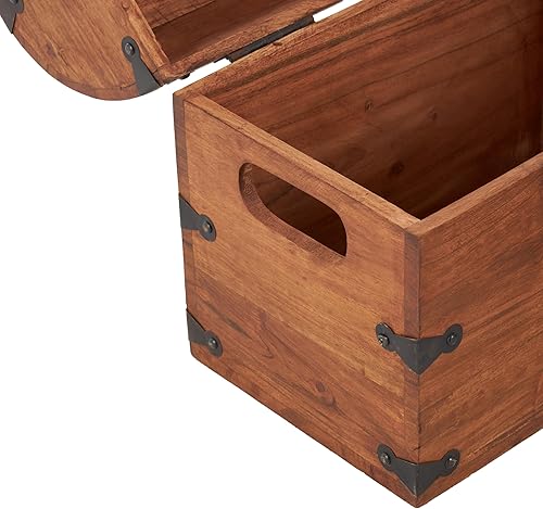 Miniatura 5 de Deco 79 Caja decorativa de madera hecha a mano con arco, caja de almacenamiento decorativa con herrajes de metal negro, caja de almacenamiento de 14