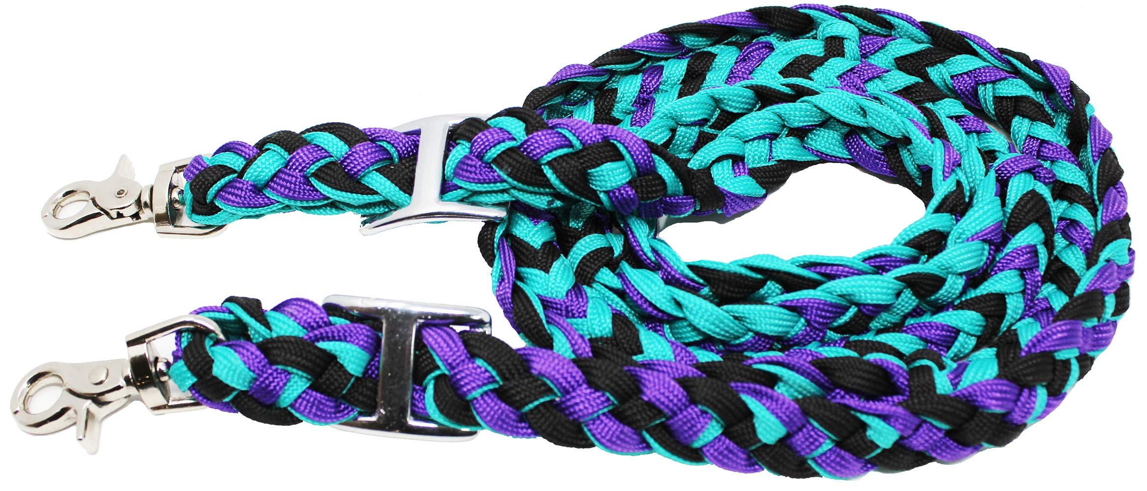 PRORIDERHorse Roping Knotted Tack Western Barrel Reins Nylon Braided Turquoise 607321