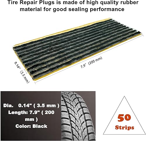 Miniatura 2 de ZERINT TS-235D50 Inserto de enchufe de reparación de pinchazos de neumáticos planos 50 piezas de 18 pulgadas x 8 pulgadas, tiras de reparación de