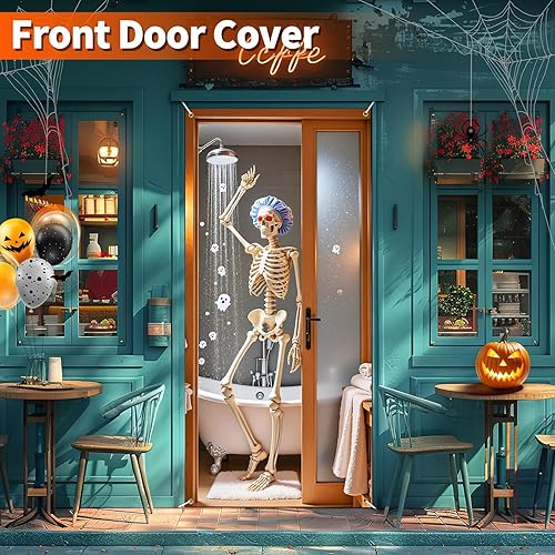 Miniatura 6 de Cubierta de puerta de Halloween para baño, decoración divertida de puerta para accesorios de fotos de fiesta, decoración de fondo de Halloween de