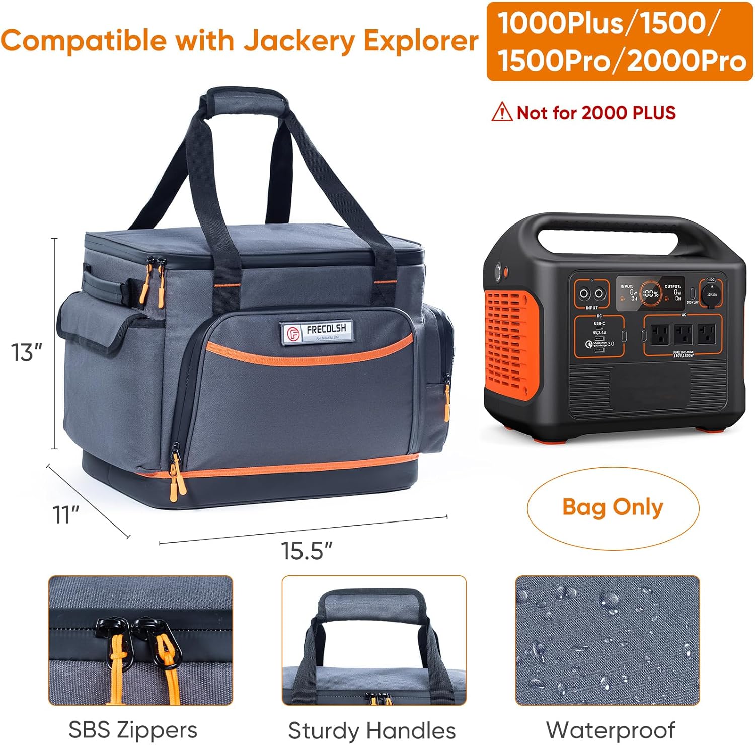 Travel Carrying Case Compatible with Jackery Explorer 1500, Portable Power Station Storage Case with Water- proof Bottom and Pocket for Jackery Accessories Solar Generator, Storage Bag Only