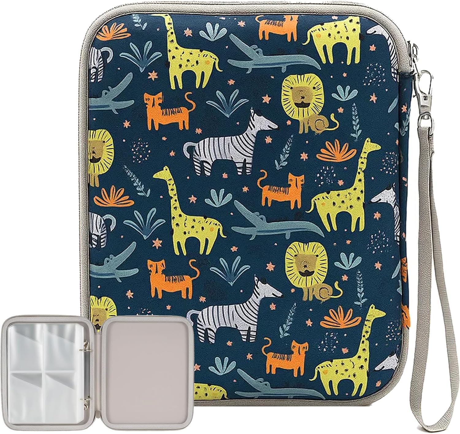 Card Case Organizer for Yoto cards, 80 Pockets Portable Folder with Zipper Mini Audiobook Cards Storage, Card Binder Holder for Travel (Animals)