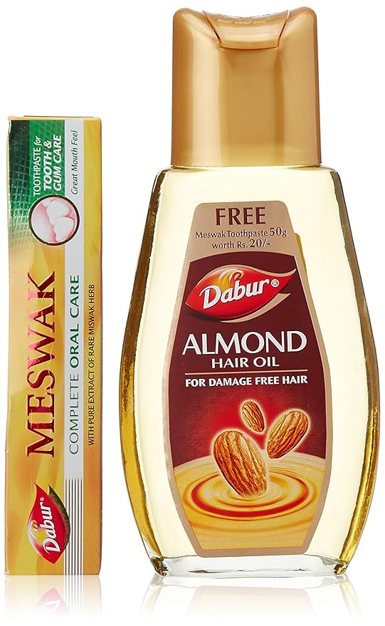 Dabur Almond Hair Oil, 200ml with Free Dabur Meswak Toothpaste, 50g