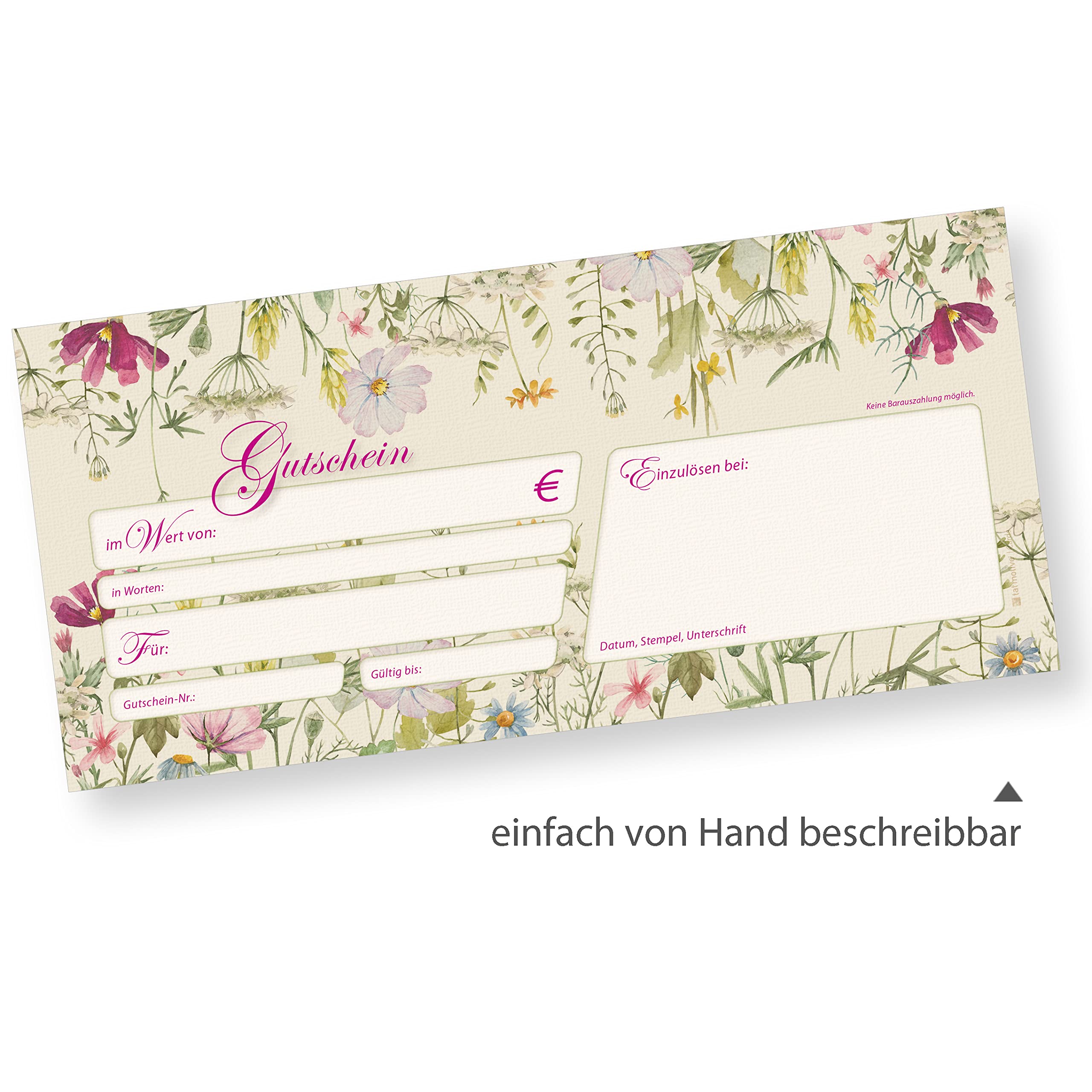 tatmotive Gutscheine Wildblumen 250 Stück - Gutscheinkarten mit Blumen für Gewerbe wie Wellness Floristik