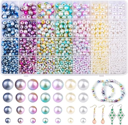 Aenezus - 2200 cuentas de perlas multicolores, perlas sueltas de 0.16/0.39/0.39 pulgadas para manualidades con agujeros para fabricación de joyas
