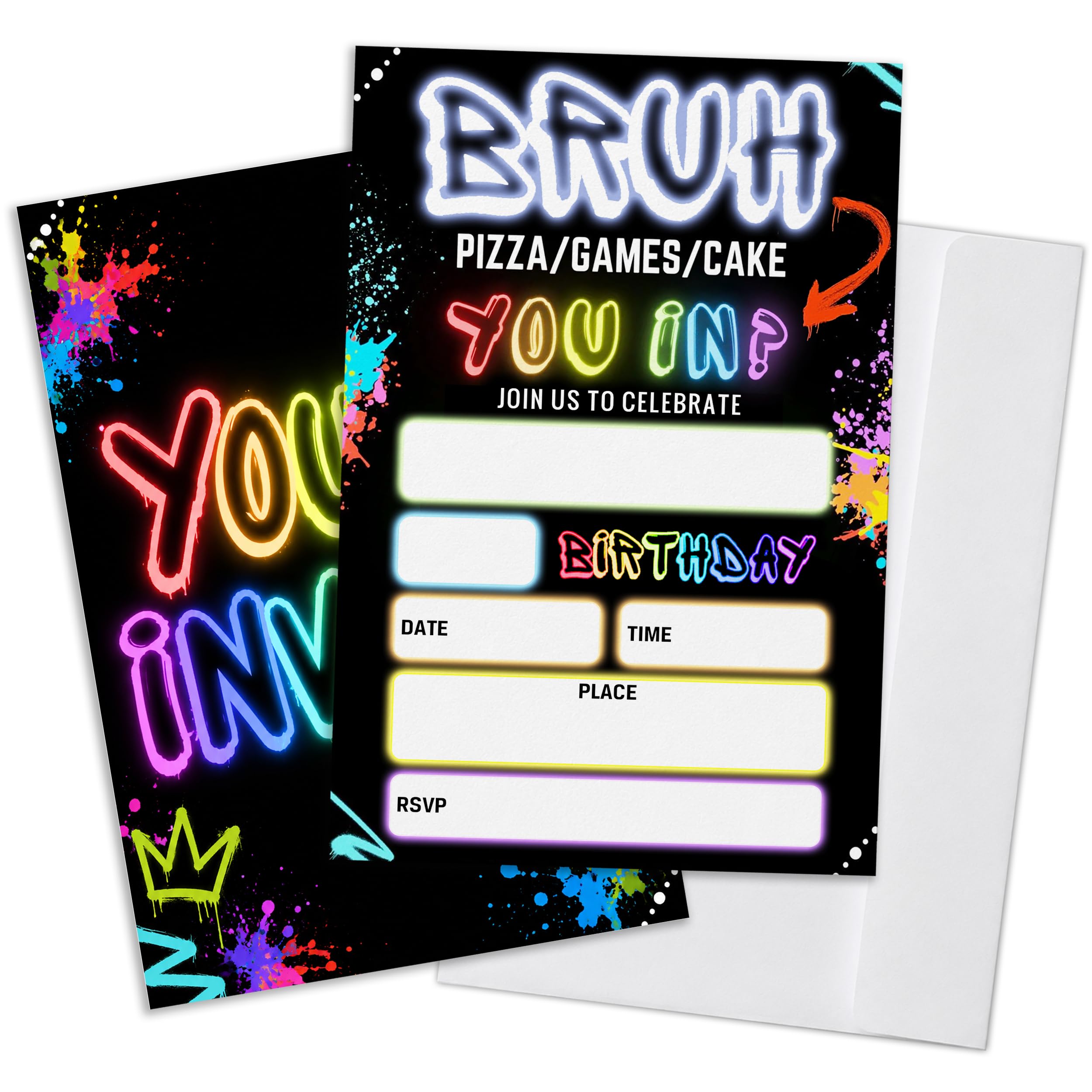 Qoamp Bruh You in Birthday Invitations for Boys, Boys Games Birthday Party Invitations，Set of 20 Invites Cards Fill in Blank with Envelopes, 4x6 Inches