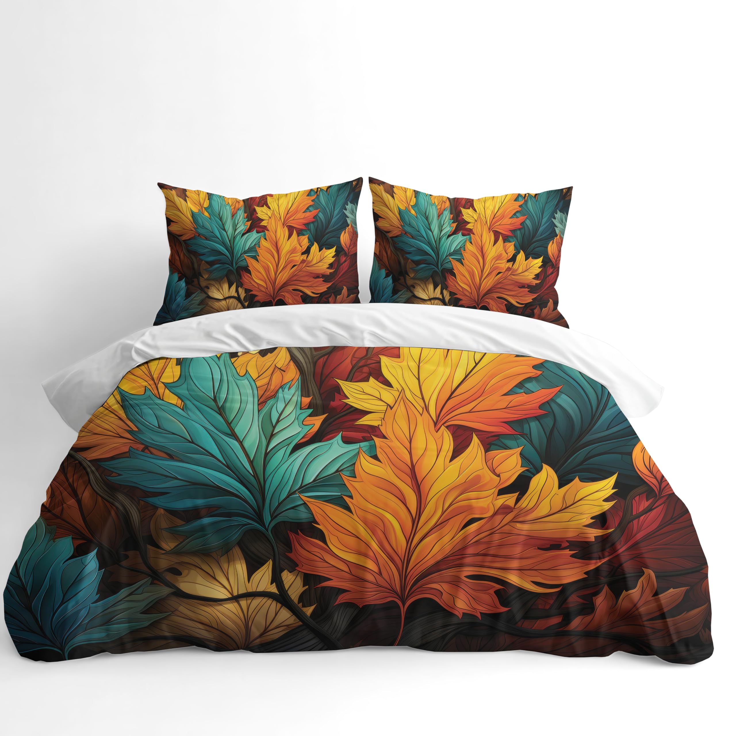 Adam Home 3D Digital Printed Spring Duvet Cover With Matching Pillowcases Home Bedroom Décor Microfiber Double Bedding Set Made in UK |Multi Colour Leaves — image 1