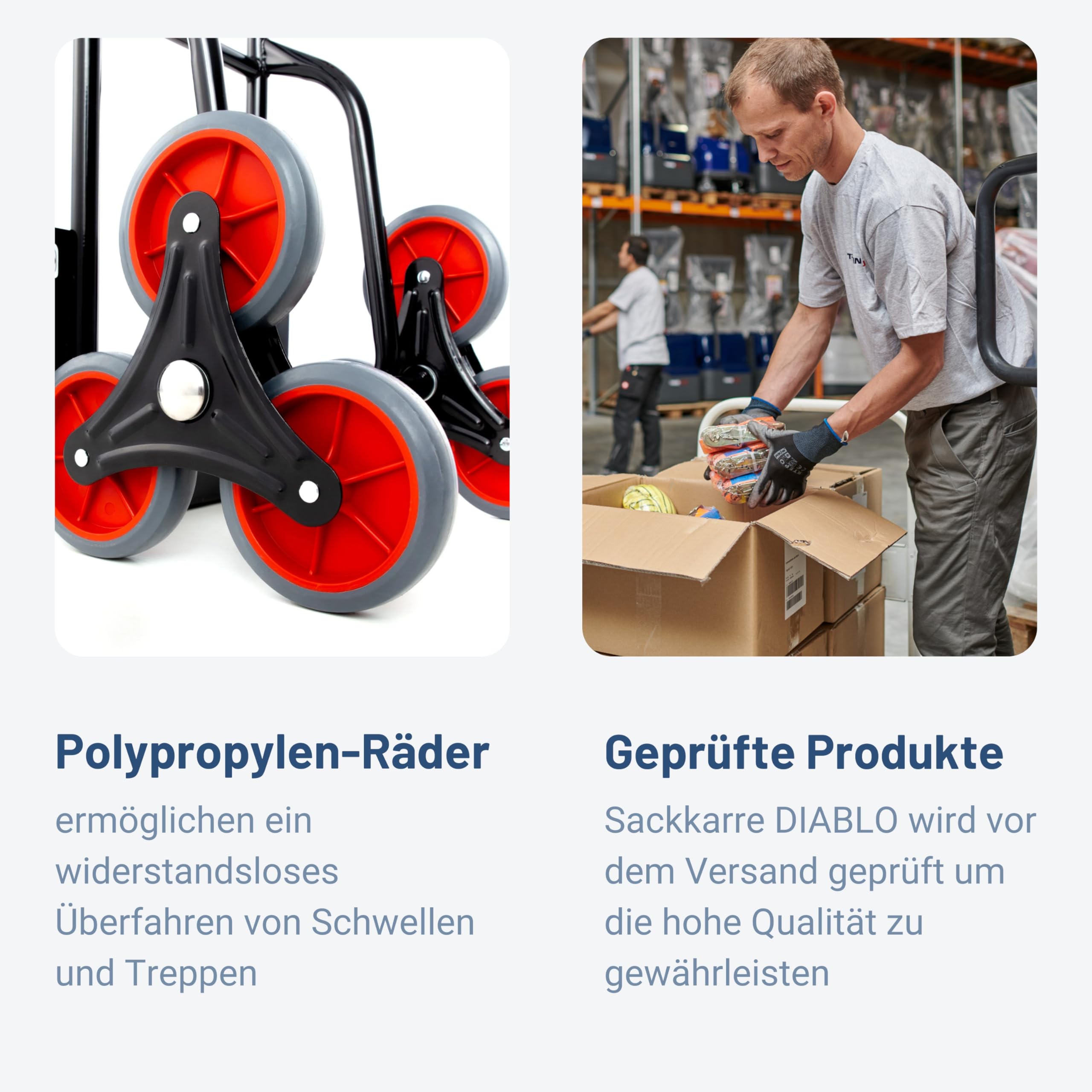 Pallit Sackkarre klappbar & höhenverstellbar [120kg] - ergonomische Treppensteiger-Transportkarre Diablo-FS aus Stahl mit 3-Räder-System als Treppensackkarre, Schubwagen oder Holztransportkarre