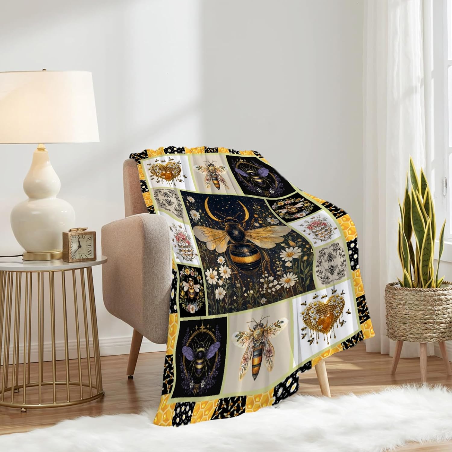 Bee Throw Blanket is Super Soft and Warm,The Lightweight Flannel Blanket is for All-Season Use 50"x40"for Kids - Image 3