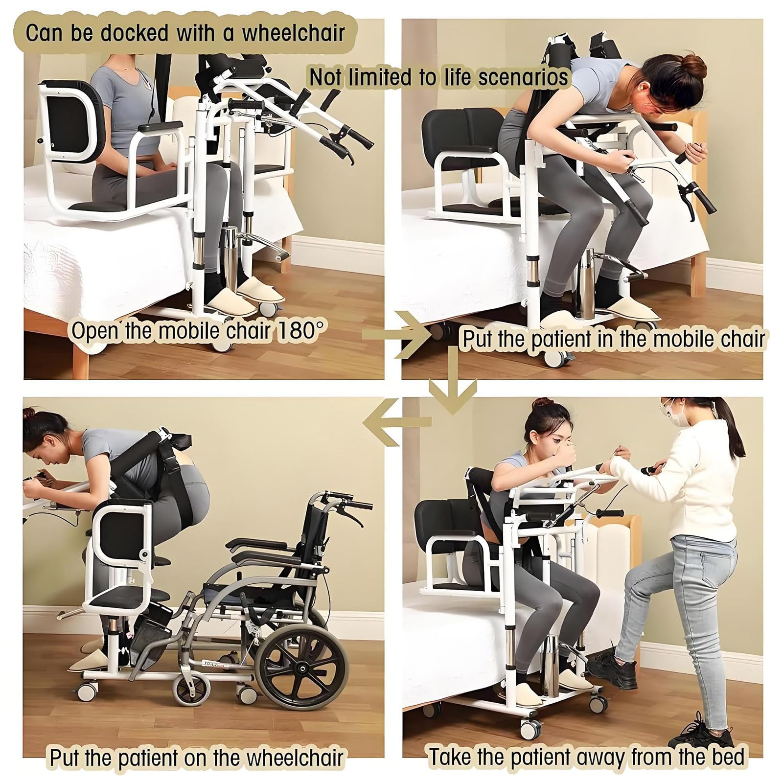 Silla De Transferencia Para Pacientes, Elevador De Pie Y Sentado, 4 En 1, Portátil, Con Ruedas, Para Adultos Y Personas Con Discapacidad En Casa, Fácil De Usar, Capacidad De Peso De 400 Lb Blue