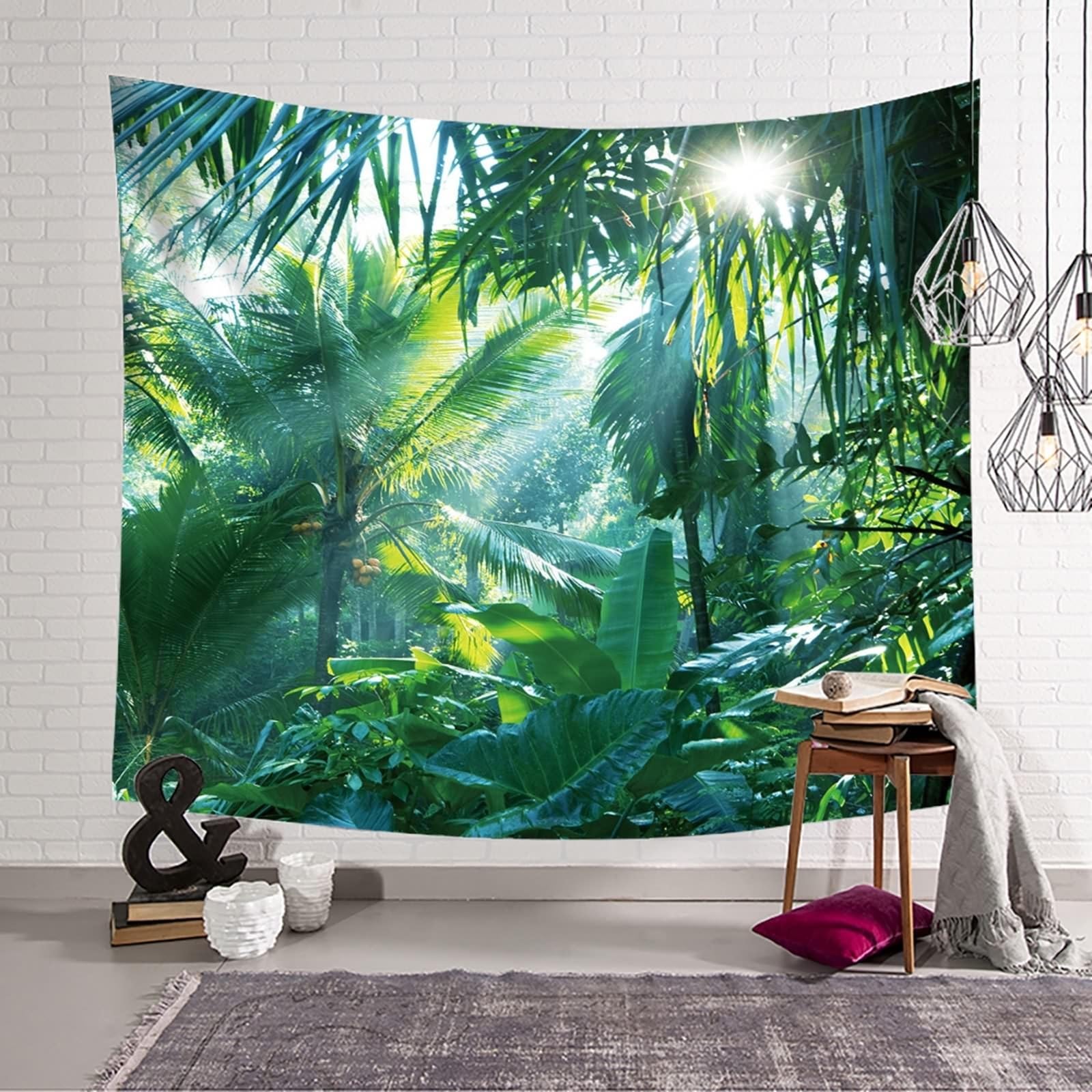 Wycian Tapiz de pared de 300 cm para colgar en la pared, plantas, exteriores, XL, verde, plantas tropicales, microfibra, 300 x 256 cm (ancho x alto)